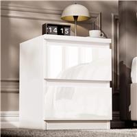 High Gloss 2 Drawer Bedside Table  Nightstand Drawers  White