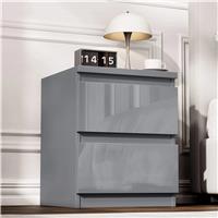 High Gloss 2 Drawer Bedside Table  Nightstand Drawers  Grey