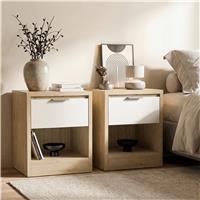 Skova Pair of Bedside Tables  Nightstand with Drawer  Oak+White