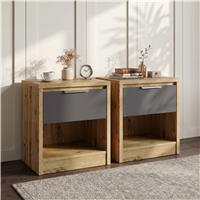 Skova Pair of Bedside Tables  Nightstand with Drawer  Oak+Grey