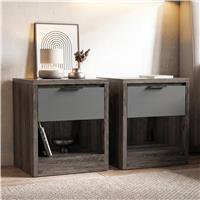 Skova Pair of Bedside Tables  Nightstand with Drawer  Wooden Grey+Grey
