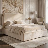 Pluva Velvet Ottoman Storage Bed Frame, Beige Double