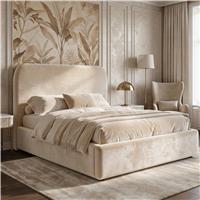 Pluva Velvet Ottoman Storage Bed Frame, Beige King