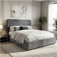Pluva Velvet Ottoman Storage Bed Frame, Grey Double