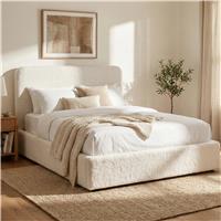 Sofna Boucle Ottoman Storage Bed Frame, White Double