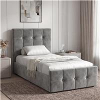 Square Velvet Ottoman Storage Bed Single Grey