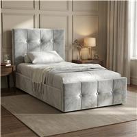Square Velvet Ottoman Storage Bed Single Light Grey