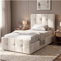 Square Velvet Ottoman Storage Bed Single Beige