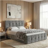 Square Velvet Ottoman Storage Bed Small Double Grey