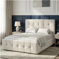 Square Velvet Ottoman Storage Bed Small Double Beige
