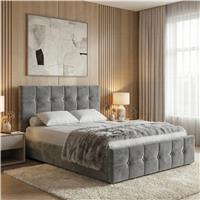Square Velvet Ottoman Storage Bed Double Grey