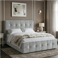 Square Velvet Ottoman Storage Bed Double Light Grey