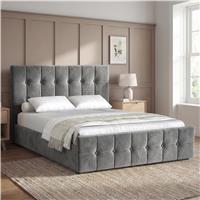 Square Velvet Ottoman Storage Bed King Grey