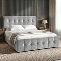Square Velvet Ottoman Storage Bed King Light Grey