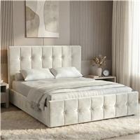 Square Velvet Ottoman Storage Bed King Beige