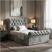 Chesterfield Velvet Ottoman Storage Bed Single Grey