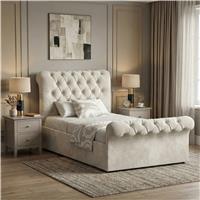 Chesterfield Velvet Ottoman Storage Bed Single Beige