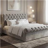 Chesterfield Velvet Ottoman Storage Bed Small Double Light Grey
