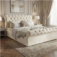 Chesterfield Velvet Ottoman Storage Bed Small Double Beige