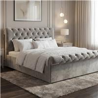 Chesterfield Velvet Ottoman Storage Bed Double Light Grey