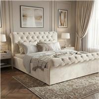 Chesterfield Velvet Ottoman Storage Bed Double Beige