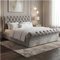 Chesterfield Velvet Ottoman Storage Bed King Light Grey