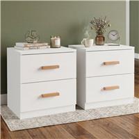 Blythe White Pair of 2 Drawer Bedside Tables, Wooden Handle