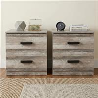 Blythe Ash Grey Bedside Table Pair 2 Drawer, Wooden Handle