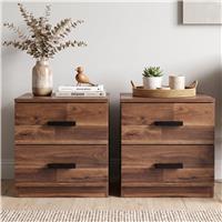 Blythe Dark Bronx Bedside Table Pair 2 Drawer, Wooden Handle