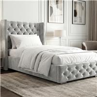 Cross Velvet Ottoman Storage Bed Single Light Grey