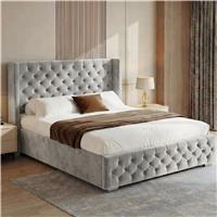 Cross Velvet Ottoman Storage Bed Double Light Grey