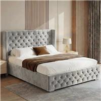 Cross Velvet Ottoman Storage Bed King Light Grey