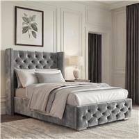 Cross Velvet Ottoman Storage Bed Single Grey