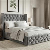 Cross Velvet Ottoman Storage Bed Small Double Grey