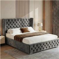 Cross Velvet Ottoman Storage Bed Double Grey