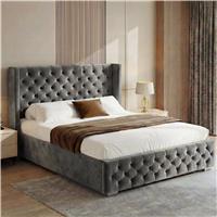 Cross Velvet Ottoman Storage Bed King Grey