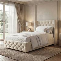 Cross Velvet Ottoman Storage Bed Single Beige