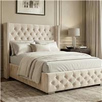 Cross Velvet Ottoman Storage Bed Small Double Beige