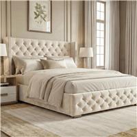 Cross Velvet Ottoman Storage Bed King Beige