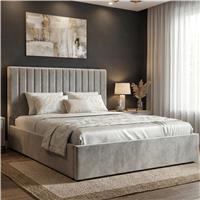 Vertical King Ottoman Storage Bed Light Grey Velvet