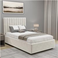 Vertical Single Ottoman Storage Bed Beige Velvet