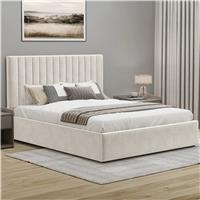 Vertical Small Double Ottoman Storage Bed Beige Velvet