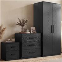 Blythe 3 Piece Bedroom Furniture Set  Black, Wardrobe & Drawers