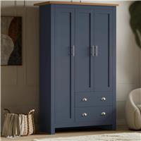 Shaker Blue 3 Door Wardrobe with Drawers and Shelves