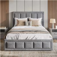 Linen Small Double Grey Ottoman Storage Bed Frame