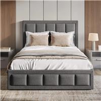 Linen Small Double Dark Grey Ottoman Storage Bed Frame