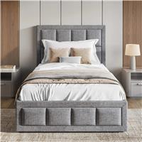 Linen Single Grey Ottoman Storage Bed Frame