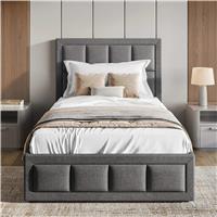 Linen Single Dark Grey Ottoman Storage Bed Frame