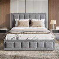 Linen Double Grey Ottoman Storage Bed Frame