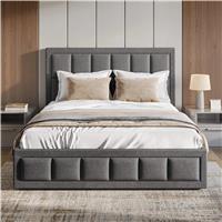 Linen Double Dark Grey Ottoman Storage Bed Frame